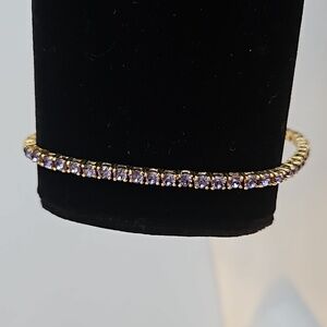 Light Blue Rhinestone & Goldtone 7 1/2"L Tennis Bracelet